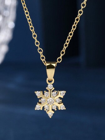 1 件简约雪花吊坠项链，优雅清新风格的女性圣诞礼物