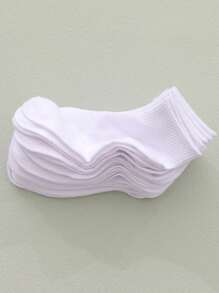 10 paires de chaussettes courtes décontractées et à la mode pour femmes, couleurs mélangées multicolores, unies, absorbantes de transpiration, toutes saisons - Blanc - Voir 4