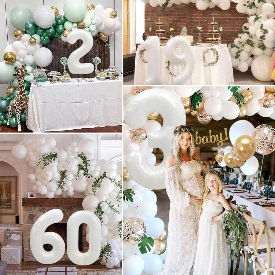 1 pieza Globo digital blanco lechoso de 32 pulgadas, globo inflable gigante, se puede combinar libremente con números, adecuado para varios propósitos como decoración de fiesta de banquete, decoración de baile de graduación, etc., mejorando la atmósfera del espacio (números del 0 al 9) - lechoso - Ver 1