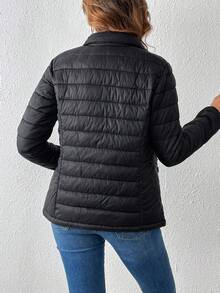 Chaqueta De Plumón De Manga Larga Con Cremallera Frontal - Negro - Ver 2