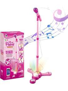 Máquina de karaoke para niños, micrófono de karaoke con luces intermitentes y soporte ajustable, grabadora de canto - Micrófonos para cantar cumpleaños para niñas y niños (estilo 1) - Rosa - Ver 2