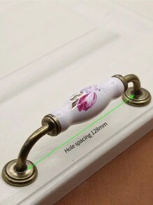 Weiße keramische Schranktürknauf mit Lotusblumen Muster, vintage Schubladen Griffe mit Schrauben, passend für Möbel mit 128mm & 160mm Lochabstand - Blumengriff aus weißer Keramik - Übersicht 11