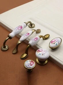 Weiße keramische Schranktürknauf mit Lotusblumen Muster, vintage Schubladen Griffe mit Schrauben, passend für Möbel mit 128mm & 160mm Lochabstand - Blumengriff aus weißer Keramik - Übersicht 4