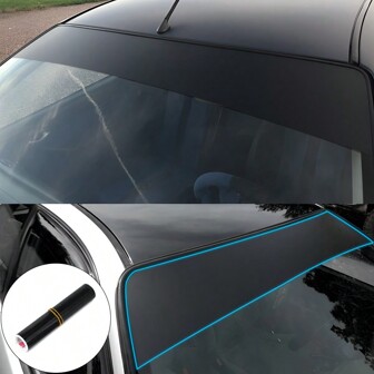 1pc Black Matte Windshield Sunshade Sticker, Anti-Glare Car Rear Window Sun Visor Film, Racing Style Decal