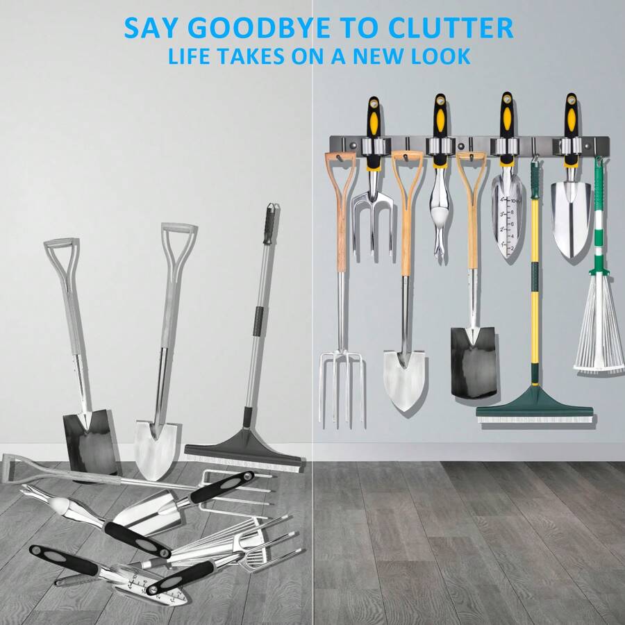 Broom Rack, Mop Rack, Wall Mounted Metal Tissue Garage Storage System ...