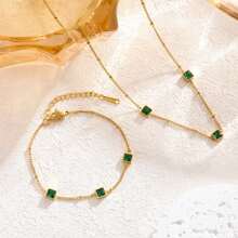 Necklace French Square Thin Versatile Color Zirconia Green Zirconium Titanium Steel Necklace Female Fashion Plated Commuter - 金色 - 查看 6