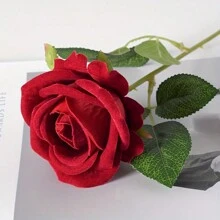 1 件情人节人造单枝玫瑰花，毛绒天鹅绒玫瑰仿真花，情人节，礼物 - 紅色 - 查看 1