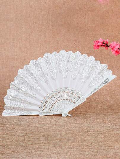 1pc Embroidered Foldable Summer Hand Fan, Chinese Style Folding Fan, Plastic, Suitable For Party, COS Performance, Photography Props