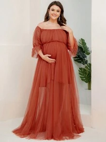 Maternity Gowns Elegant Dress, For Party - Burnt Orange - View 1