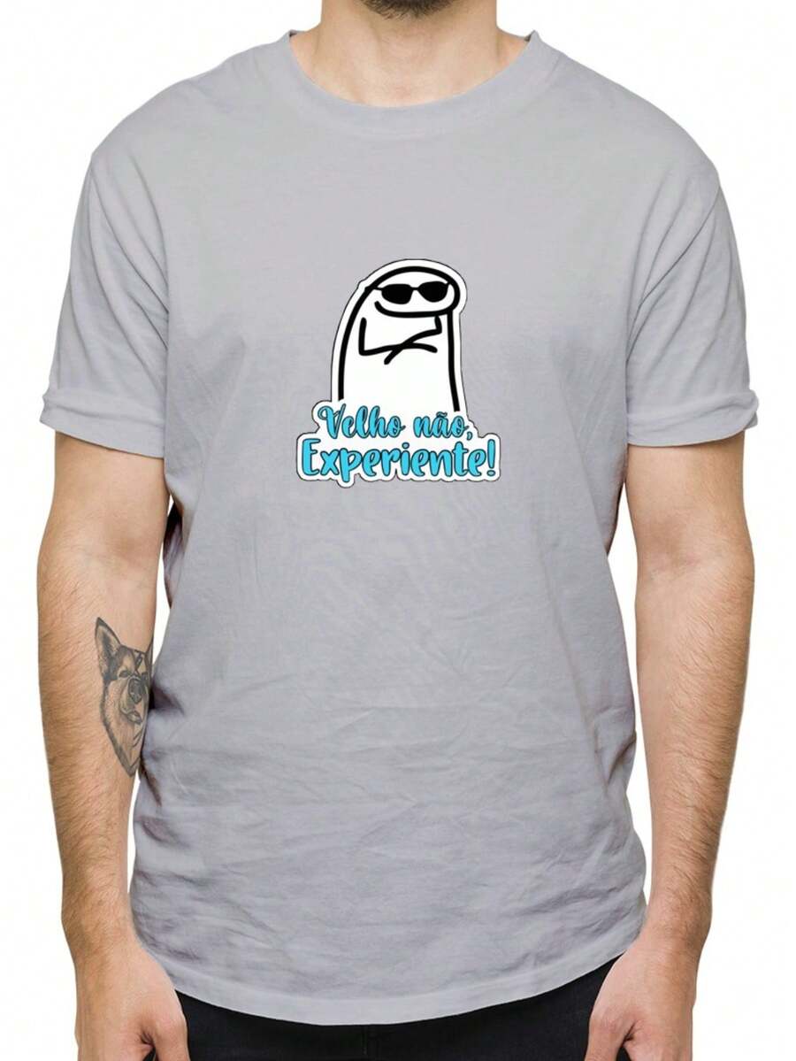 100% Cotton 30.1 Printed T-Shirt Birthday Flork Old Not Experienced Novelty Blouse - 灰色 - 查看 1