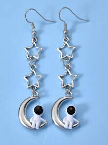 1 Pair Fashion Multicolor Star, Moon & Astronaut Drop Earrings, Suitable For Valentine'S Day, Couples & Friends, Daily Wear For Women