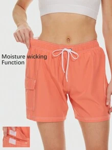 Speed mate Cargo-Shorts mit geradem Bein, elastischem Bund, Kordelzug, Klappentaschen und einfarbigem Kontrast, ideal für Frühjahr und Sommer