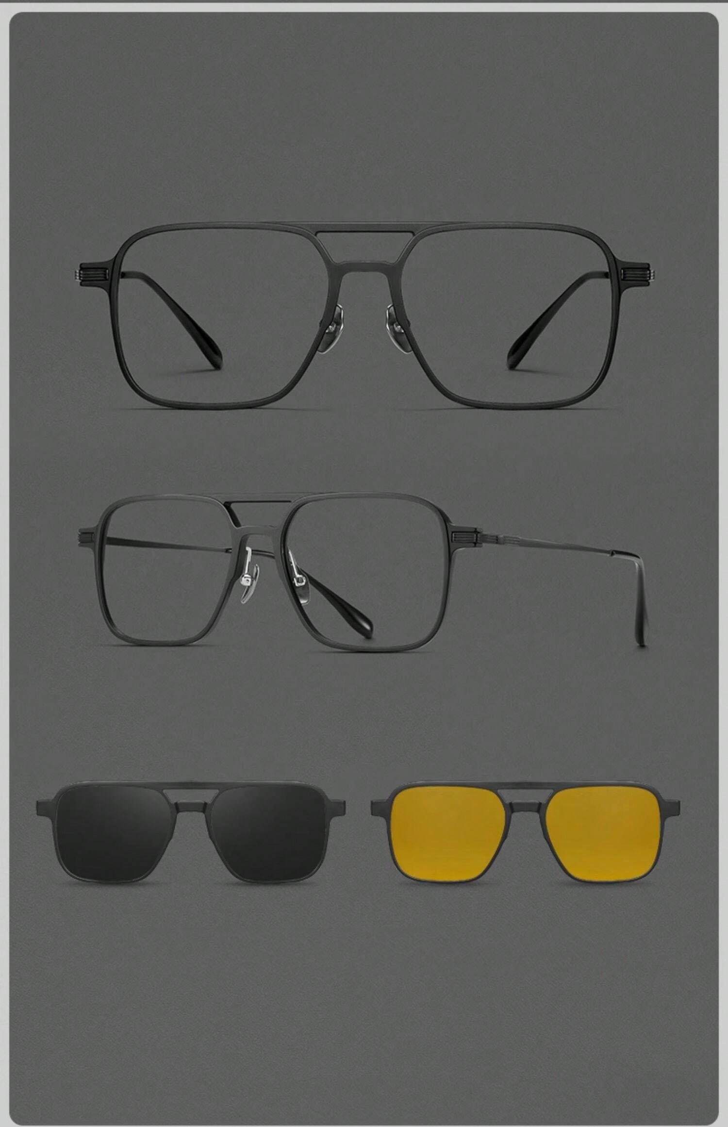 UltraLight Pure Titanium 3In1 Detachable Eyeglasses For Men