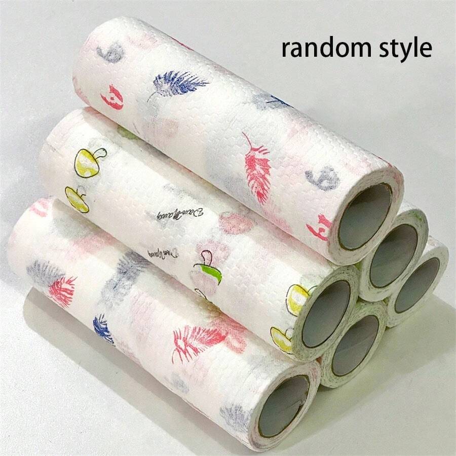 50pcs/Roll, Slouchy Rag, Dry And Wet Dual-Use Household Cleaning Rag For Window Car Glass Tableware Pans And Pots, Disposable Dishwashing Towel, Absorbent Non-Stick Oil Scouring Pads, Kitchen Supplies, Cleaning Tools(Random Style) Camping - White - View 1