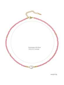 Verspieltes Süßwasserperlen Halskette, Boho-Chic Pulver Rosa Kristall Perlen Choker, mehrstufige Schlüsselbein-Kette Schmuck