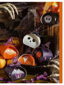 10pcs Halloween Candy Box Cartoon Ghost Pumpkin Party Snack Candy Packaging Bag Holiday Gift Box Gift Box Empty Box - Multicolor - View 7