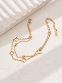 18K Gold Plated Stainless Steel Elegant Casual & Office Wear Adjustable Double-Layer Bracelet For Women
