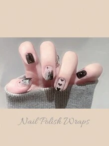 1片黑色指甲油贴纸，全甲贴片，银色渐变闪粉星星图案，自粘美甲贴纸，女士DIY美甲用品 - 黑與白 - 查看 5