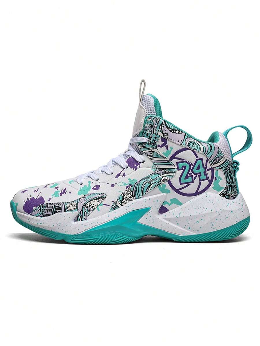 Nuevas zapatillas de baloncesto unisex informales ligeras de moda, esmeralda, zapatos deportivos cómodos de tiempo libre con cordones de malla de camuflaje y suela alta, antideslizantes y amortiguadores de choque para entrenamiento en baloncesto para hombres y mujeres - Verde - Ver 1
