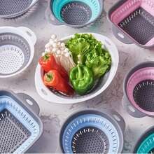 1PC Fruit And Vegetable Drain Basket Creative Home Scalable Silicone Drain Basket Multi Functional Kitchen Drain Basket - Multicolor - View 5