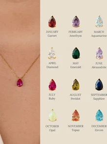 1pc Customized Birthstone Necklace, Square Gemstone Personalized Birthday Gift, Mother's Day Gift - Multicolor - View 5