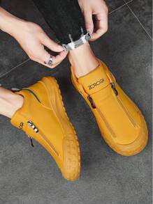 Men's Casual Sports Shoes, Outdoor Leather Shoes, Fashionable Versatile Zipper Low Top Ankle Boots