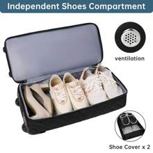 ETRONIK Large Roller Bag Holdall Retractable Trolley Handle, 50L Capacity Luggage Bag For Airplanes (L53*W26*H36 Cm) Travel Wheeled Duffle Bag With Toiletry Bag, Beige