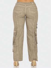 Mid Rise Straight Leg Cargo Pants; Pantalones Cargo De Pierna Recta Y Talle Medio - Brown - View 4