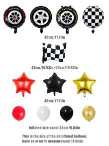 12pcs Racing Car Themed Balloon Set, Includes Racing Flags, Tire & Foil Balloon For Birthday Party Decor, - Multicolor - View 2