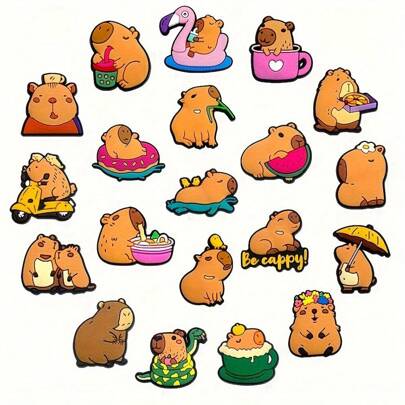 20pcs Capybara Pattern Shoe Charms Set, PVC Shoe Decorations For Beach Bag, Shoe Accessories Charms, Gift Idea For Birthday Christmas Valentine's Day Halloween Party Favors