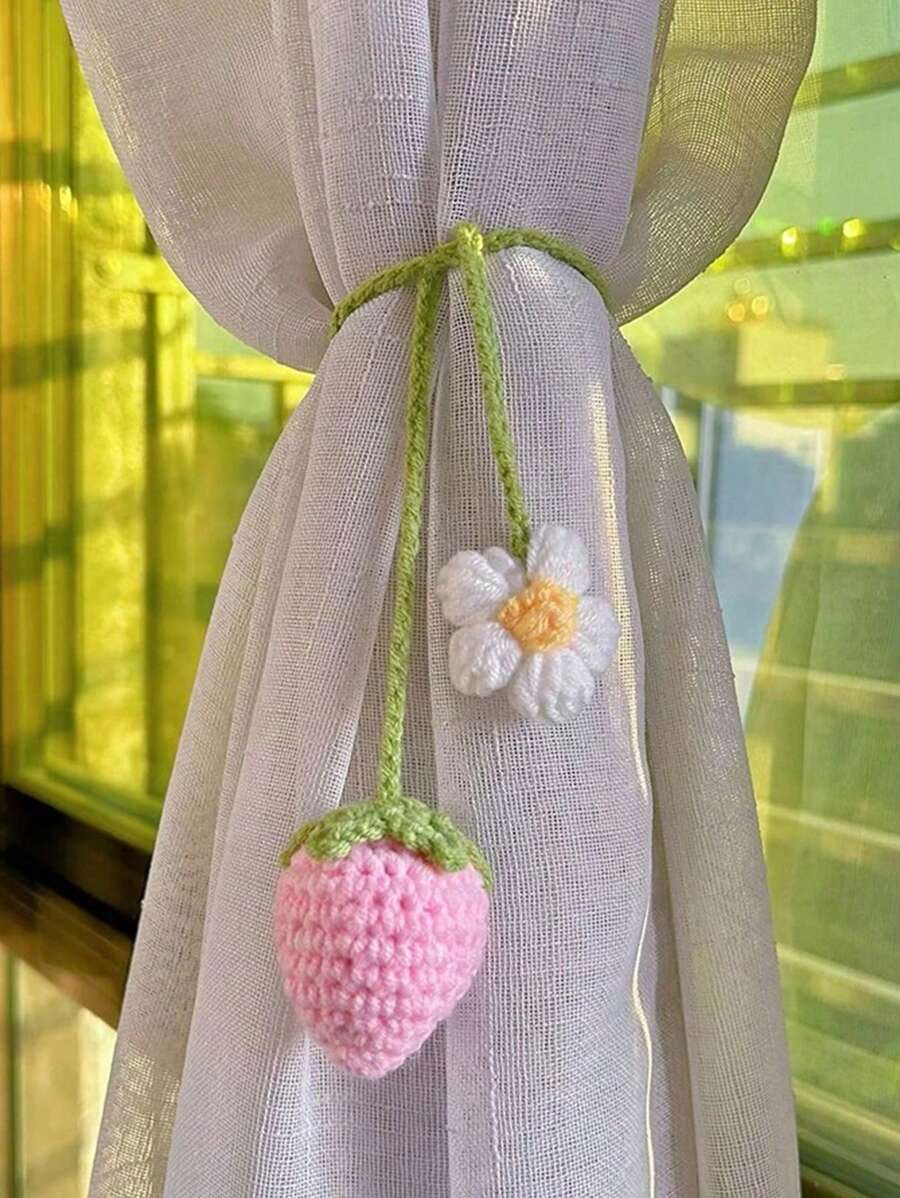 1 件多功能钩针草莓钥匙扣吊坠、DIY 手工包配件、装饰性汽车吊坠、窗帘固定扣 - 彩色 - 查看 1