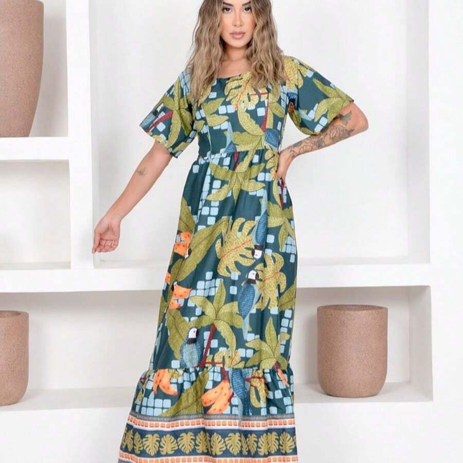 Floral Blue Dress - 藍色 - 查看 1