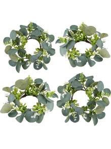 1/2pcs Artificial Eucalyptus Leaf Candle Ring, Column Candle Wreath For Wedding And Home Decoration, Green Candlestick For Spring And Summer. - Multicolor - View 6