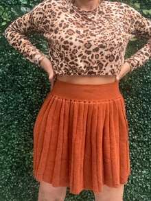 Pleated Skirt In Premium Knitting Mousse Yarn, Schoolgirl Trend, Round Pleats, Fashionable Blogger, Stylish With Elastic Waist - 巧克力棕 - 查看 2