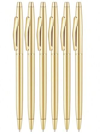 SHEIN X Jess 3/6/12 st Guld slimmad kulspetspenna med 1 mm svart bläck - svart bläck, genomtänkt present till företag, kontor, studenter, lärare, bröllop, jul