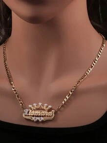 1pc Customized Personalized English Letter, Crown, Double Heart Shaped, Double Layer, Dual Tone Pendant Necklace, Simple, Fashionable, Elegant Round  Chain, Skin-Friendly, Suitable For Women, Multiple Occasions And Daily Wear, High-End Jewelry