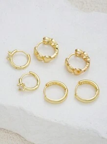 6pcs Simple Copper Zirconia Hoop Earring Set, Women's Daily Wear & Gift - Yellow Gold - View 6