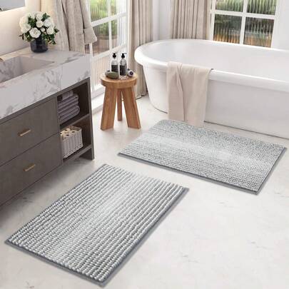  COSY HOMEER 1pc Super Soft Absorbent Non-Slip Washable Bathroom Rug, Luxury Fluffy Chenille Bath Mat For Bathroom Floor, Bathtub, Shower, Black And White Gradient