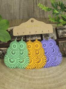 TopHanqi 3pairs Boho Style Multi-Color Geometric Hoop Earrings Set, Copper Lightweight Hollow Earrings For Beach Holiday, Gift For Wife Family Friends Party Decoration Versatile - Multicolor - View 3