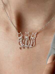 Personalized Pet Name 1-3 Cats Necklace Custom Named Cat Necklace, Cat Named Necklace, Personalized Cat Memorial Gift, Cat Silhouette Necklace, Custom Cat Letter Jewelry Custom Gift Stainless Steel Necklace For Women Custom Cute Cat Names Necklace Nameplate