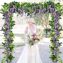 1 Vòng Hoa Wisteria Nhân Tạo, Vòng Hoa Treo Wisteria Màu Tím Cho Phòng Ngủ Gia Đình Cửa Sổ Sân Vườn Tiệc Ngoài Trời Cổng vòm Trang Trí Hoa - Màu tím - Xem 6