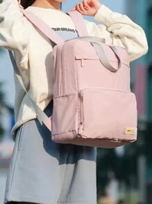 1pc 2-In-1 Foldable Backpack, Lightweight Dual-Use Student Backpack, Convenient Children School Bag, Hiking Rucksack - Pink - View 3