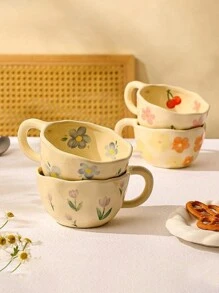 1个大容量耐高温ins风可爱手工揉捏不对称陶瓷咖啡杯马克杯花朵陶瓷杯咖啡杯抹茶茶杯燕麦杯小花朵早餐杯生日圣诞节万圣节复活节青年节居家办公室咖啡厅用礼物厨房饮具送男友/女友礼物返校可重复使用 - 彩色 - 查看 3