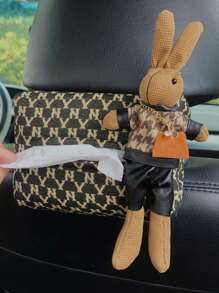 1pc Car Tissue Box Jacquard Multifunctional Hanging Drawer Box Car Armrest Box Bow Tissue Box - one-size - View 11