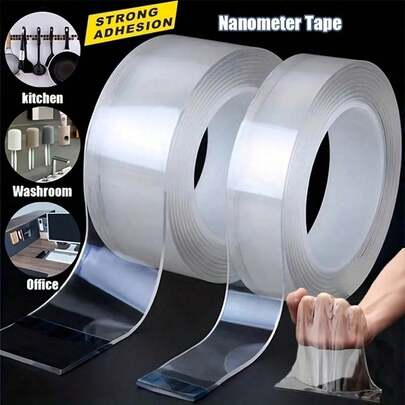 1 卷可重复使用透明纳米胶带，双面胶，适用于可移除物品 - 可水洗强力胶带，家居浴室装饰秋季装饰，返校季