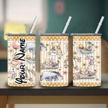 1 bình nước dễ thương 12oz in họa tiết gấu Pooh có nắp, ống hút, cốc thép không gỉ cách nhiệt hai lớp chống rò rỉ có thể tái sử dụng đựng sữa, cà phê, sinh tố, nước trái cây và đồ uống, thích hợp cho sinh nhật, giáng sinh, cắm trại và trở lại trường - Đầy màu sắc - Xem 12