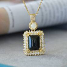 1pc Natural Black Gemstone Peace Necklace Set Pendant, Black Gemstone Gold Plated Inlay, Gold Jade Fashion Jewelry, Fashion Jewelry, Women's Necklace Jewelry, Gem Necklace, Holiday Gifts, Gifts For Her.