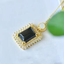 1pc Natural Black Gemstone Peace Necklace Set Pendant, Black Gemstone Gold Plated Inlay, Gold Jade Fashion Jewelry, Fashion Jewelry, Women's Necklace Jewelry, Gem Necklace, Holiday Gifts, Gifts For Her.