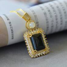 1pc Natural Black Gemstone Peace Necklace Set Pendant, Black Gemstone Gold Plated Inlay, Gold Jade Fashion Jewelry, Fashion Jewelry, Women's Necklace Jewelry, Gem Necklace, Holiday Gifts, Gifts For Her.