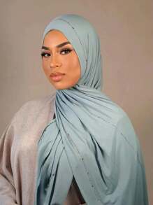 1 件女士热销钻石纯色针织柔软头巾阿拉伯休闲长围巾保守纯色头巾适合日常使用